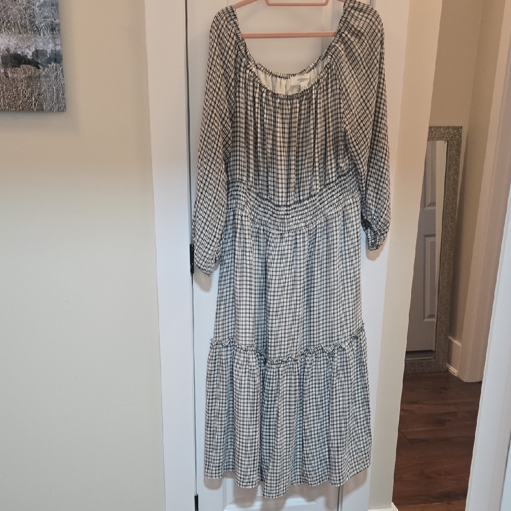 Addition Elle Black and White Gingham Long Sleeve Dress